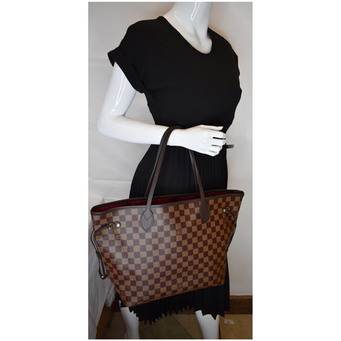 LOUIS VUITTON Neverfull MM Damier Ebene Tote Bag Brown