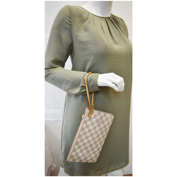 Louis Vuitton Wristlet Damier Azur Neverfull MM Pouch - elbow handbag
