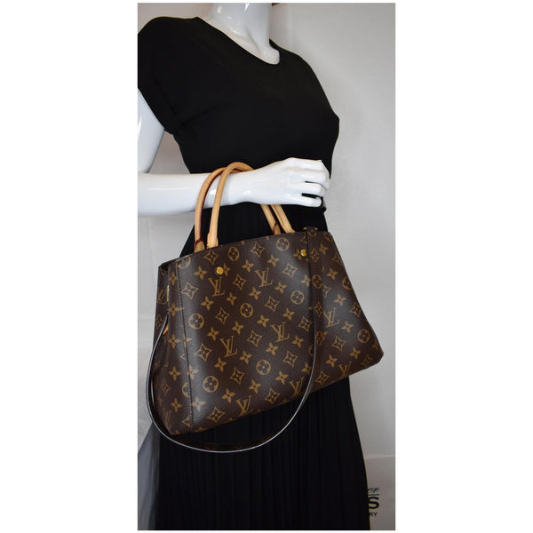 LOUIS VUITTON Montaigne MM Monogram Canvas Shoulder Bag Brown