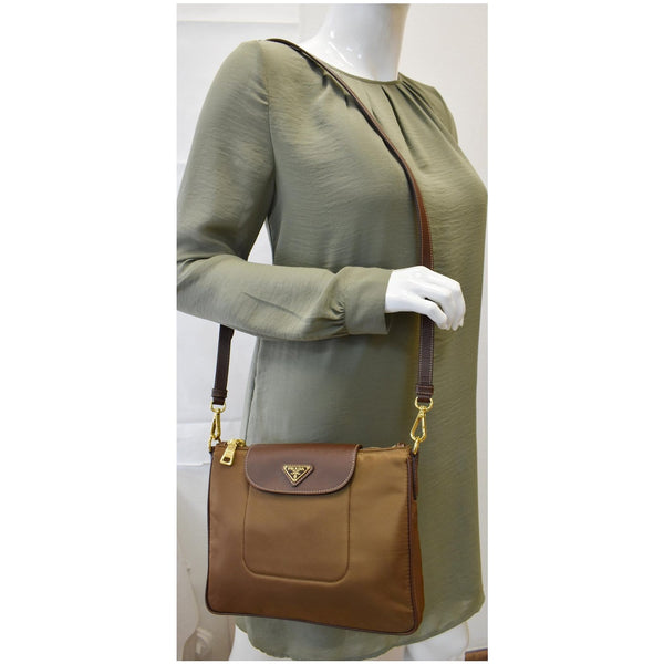 PRADA Convertible Tessuto Nylon Tote Shoulder Bag Light Brown