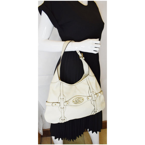 GUCCI 85th Anniversary Horsebit Leather Hobo Bag White 163804