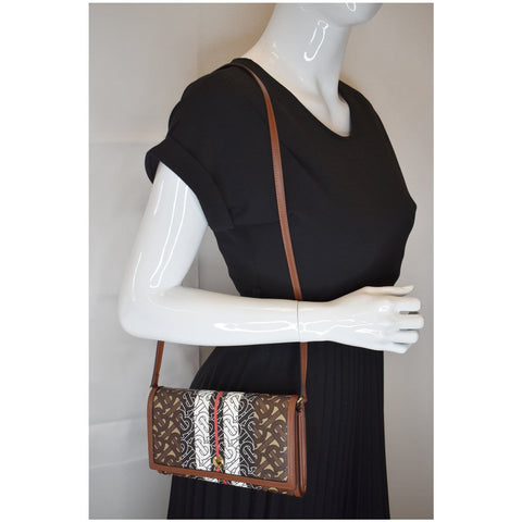 BURBERRY Monogram Stripe E-canvas Strap Wallet Brown