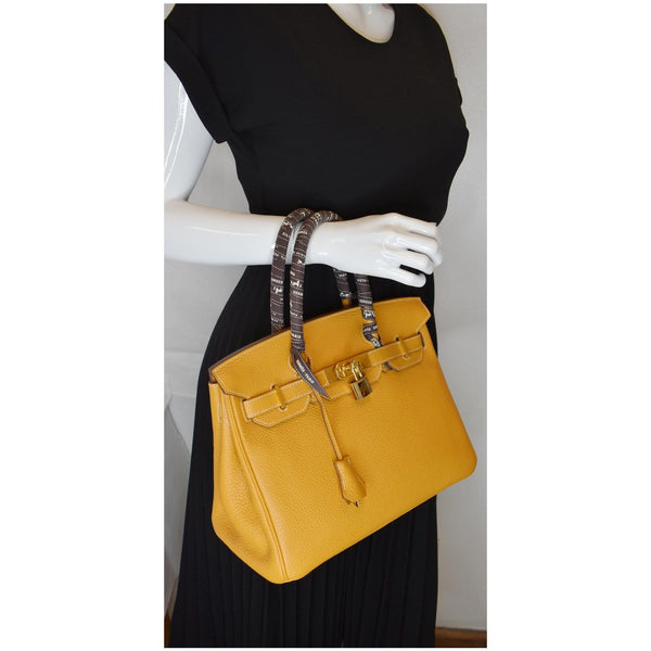 HERMES Birkin 30cm 2014 Clemence Leather Tote Bag Mustard