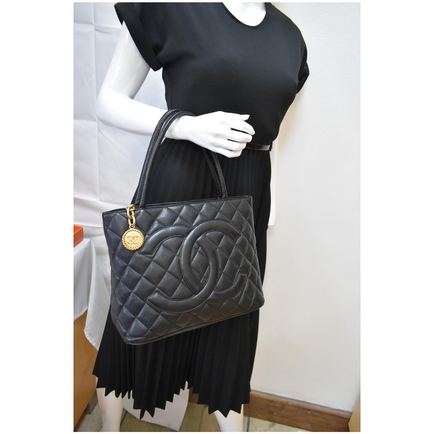 Chanel Black Quilted Caviar Leather Medallion Tote Bag - Yoogi's