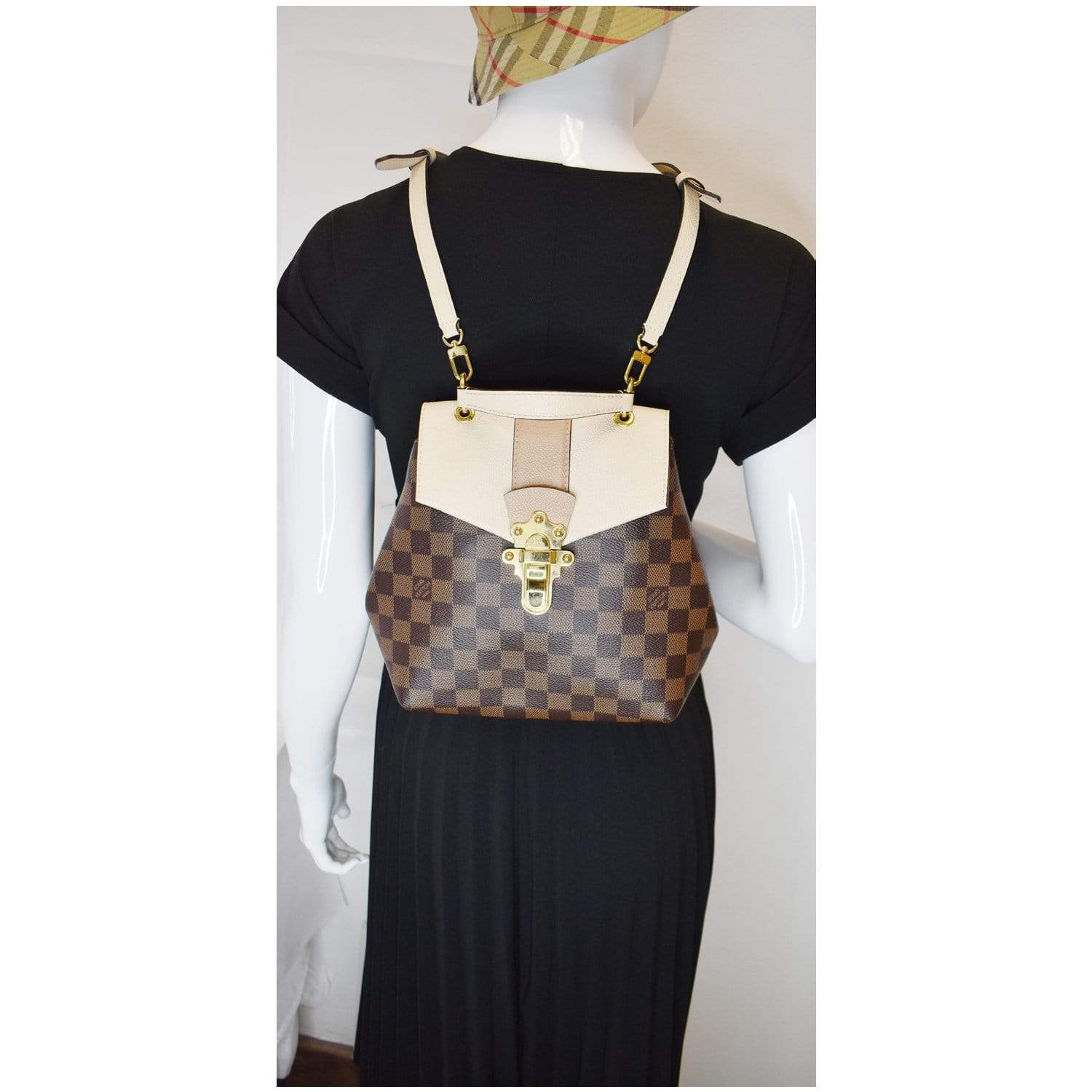 louis vuitton clapton backpack for sale Damier Ebene Creme 1901414 FASHIONPHILE Interior Lining stained with Other Louis Vuitton Clapton Small Damier