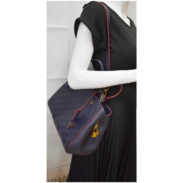 LOUIS VUITTON Montaigne MM Monogram Empreinte Shoulder Bag Blue