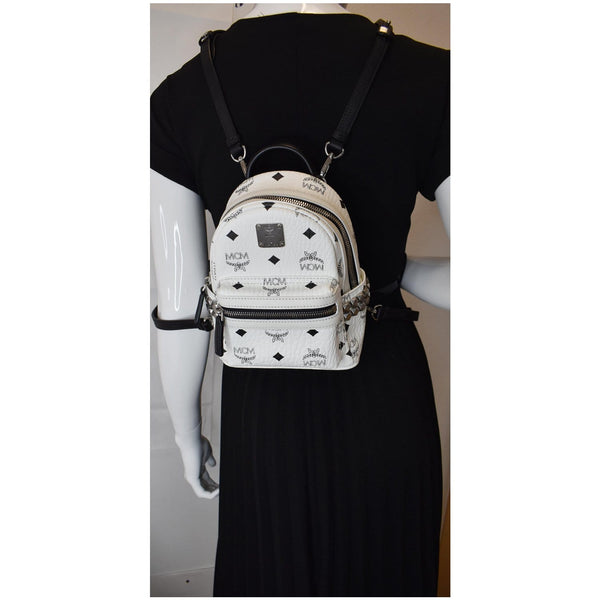 MCM Stark Side Stud Mini Visetos Logo Leather Backpack Bag White