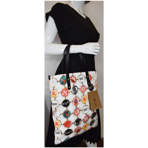 BURBERRY Flat Printed Large Nylon Tote Bag White Multi - 20% OFF