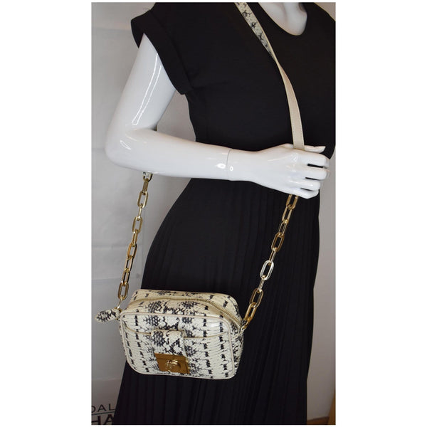VERSACE Unica Python Embossed Leather Crossbody Bag White