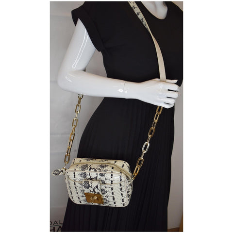 VERSACE Unica Python Embossed Leather Crossbody Bag White