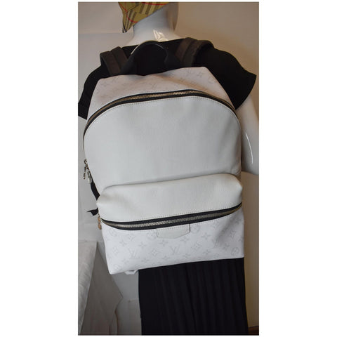 LOUIS VUITTON Discovery PM Taiga Monogram Leather Backpack White