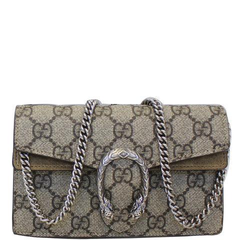 GUCCI Dionysus Super Mini GG Supreme Canvas Shoulder Crossbody Bag Taupe