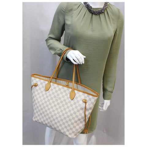 LOUIS VUITTON Neverfull MM Damier Azur Tote Shoulder Bag-US