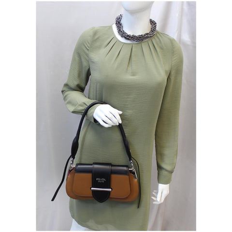 PRADA Sidonie Calf Leather Shoulder Bag Brown/Black 1BD168