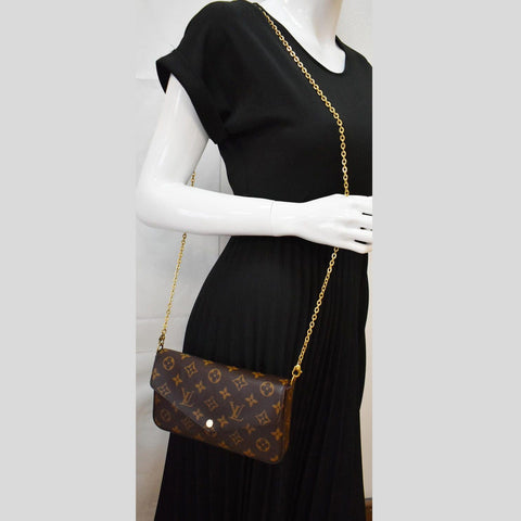LOUIS VUITTON Felicie Monogram Canvas Pochette Crossbody Bag Brown