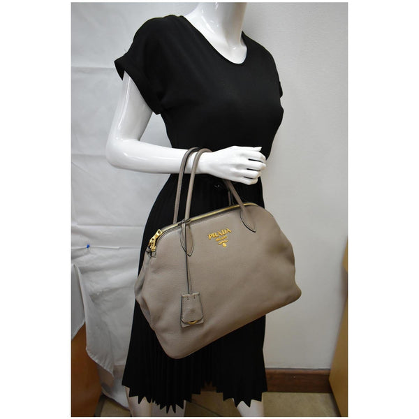 Prada Calf Leather Tote Bag Clay Gray - Dallas Handbags