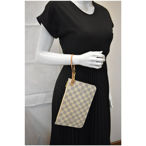 LOUIS VUITTON Pochette Wristlet Pouch Damier Azur Neverfull MM White