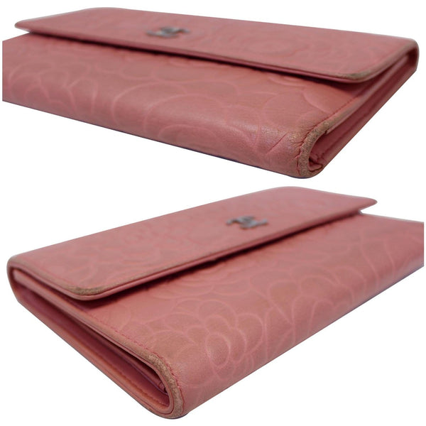 CHANEL Camellia Leather Trifold Wallet Pink-US