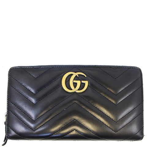 GUCCI Matelasse GG Marmont Zip Around Calfskin Wallet Black