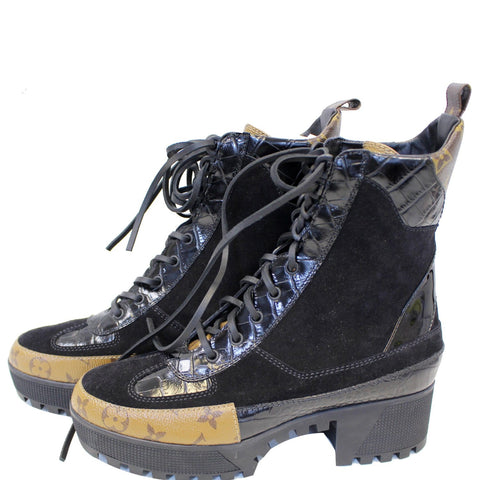 LOUIS VUITTON Laureate Monogram Suede Calfskin Platform Desert Boots