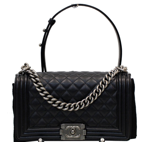 CHANEL Medium Boy Quilted Caviar Leather Shoulder Bag Black