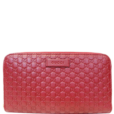GUCCI Micro GG Guccissima Leather Zip Around Wallet Red