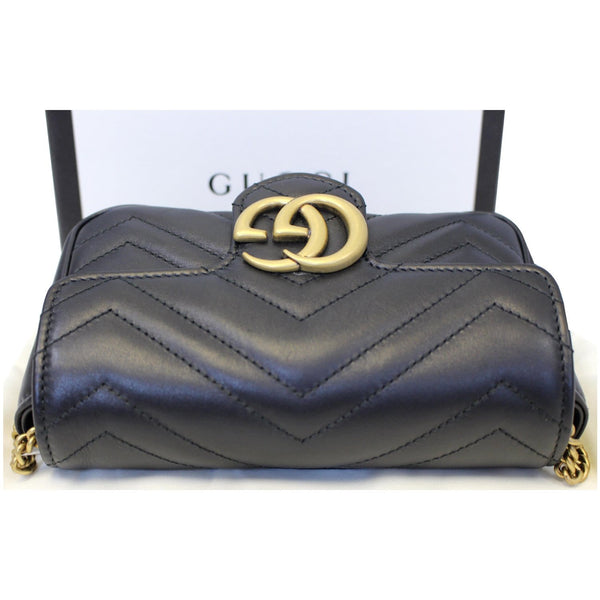 GUCCI GG Marmont Matelasse Leather Super Mini Crossbody Bag Black