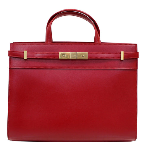 YVES SAINT LAURENT Small Manhattan Calfskin Leather Shopper Tote Bag Red - Last Call