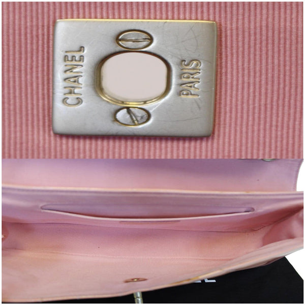 Chanel Flap Shoulder Bag Patent Leather Peach inside view