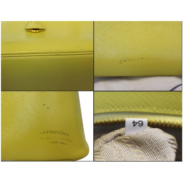 Prada Saffiano Lux Leather Top Handle Satchel Bag Yellow full view