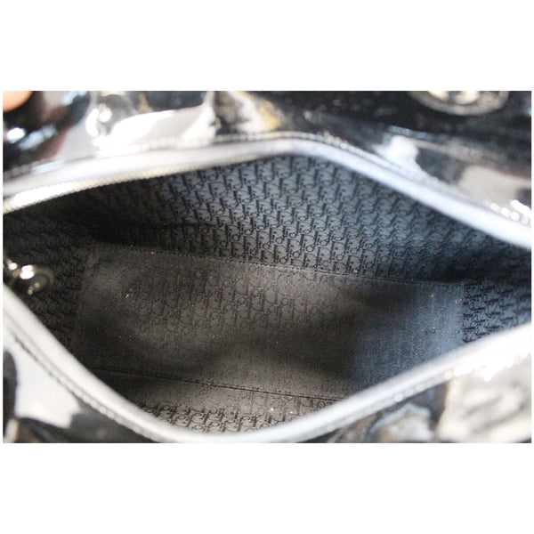 CHRISTIAN DIOR Lady Dior Large Quilted Patent Leather Shoulder Bag Black