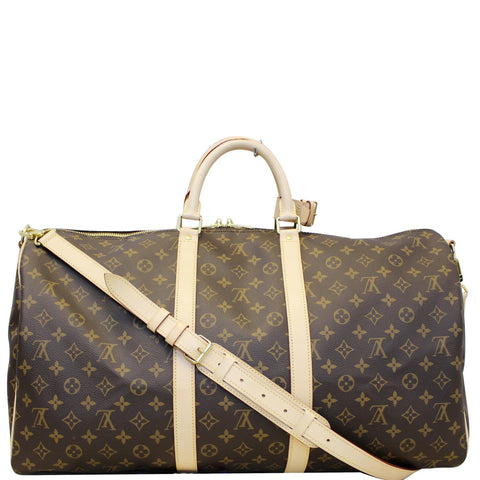 LOUIS VUITTON Keepall 55 Bandouliere Monogram Canvas Travel Bag Brown