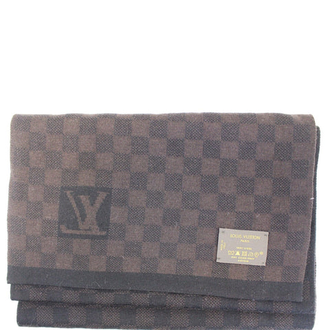 LOUIS VUITTON Wool Petit Damier Stole Scarf Brown
