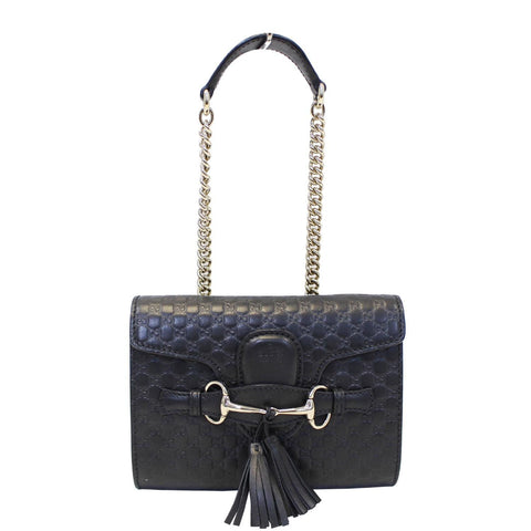 GUCCI Emily Mini Micro GG Guccissima Leather Shoulder Bag Black