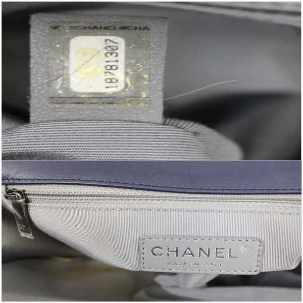 Chanel New Medium Boy Flap Calfskin Double Stitch Bag Navy inside view
