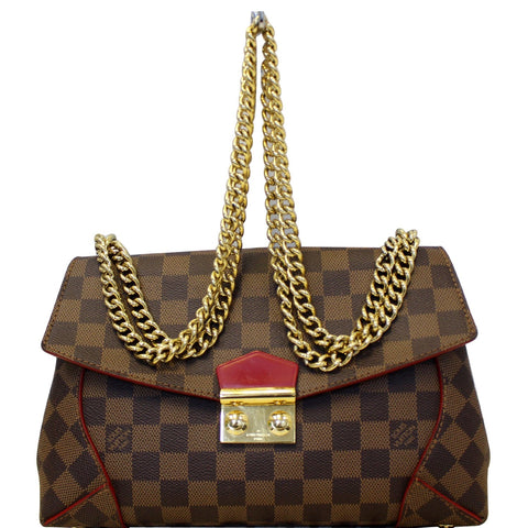 LOUIS VUITTON Caissa Chain Damier Ebene Clutch Shoulder Bag Brown
