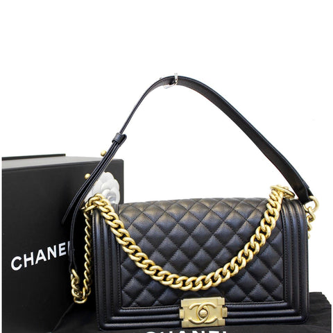 CHANEL Le Boy Small Caviar Leather Shoulder Bag Black