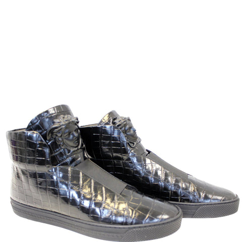 Versace Black Leather Medusa High Top Sneakers