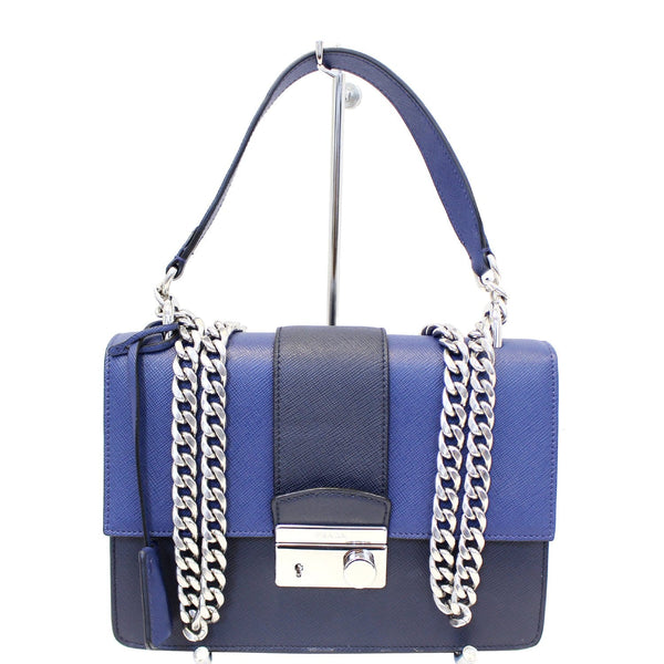 Prada Saffiano Leather Shoulder Bag in Blue - with chains