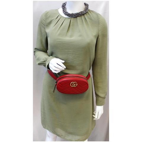 GUCCI GG Marmont Matelasse Leather Belt Bag 476434 Red