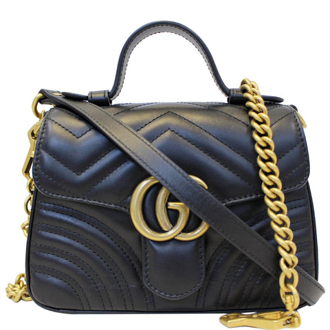 GUCCI GG Marmont Mini Leather Top Handle Shoulder Bag Black 547260