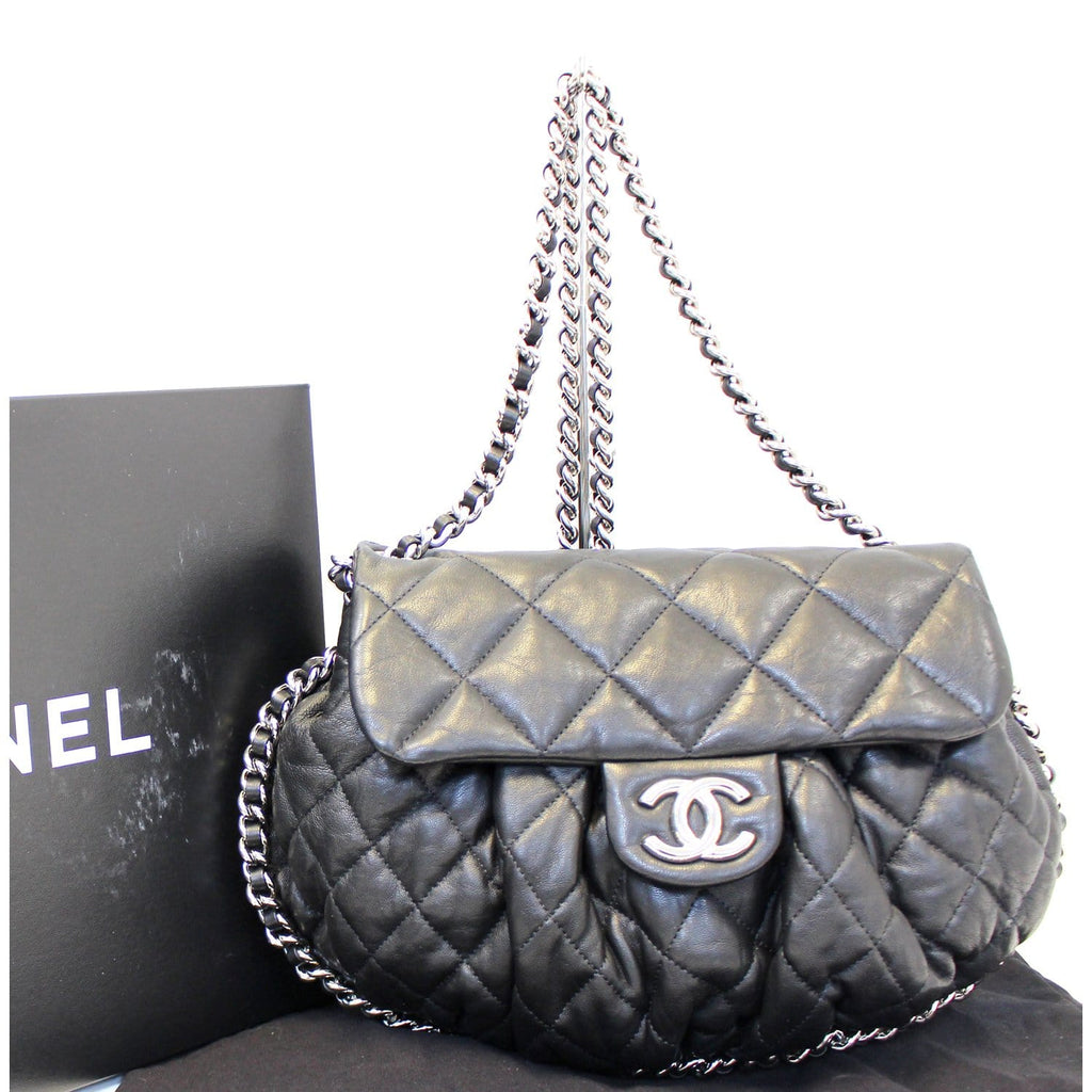Chanel RARE 2002 Quilted Leather Purse with Metal Chain Fringe at 1stDibs