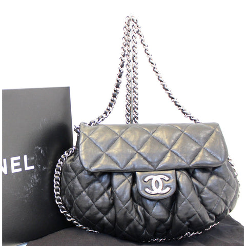 CHANEL Chain Around Quilted Leather Flap Shoulder Crossbody Bag Black