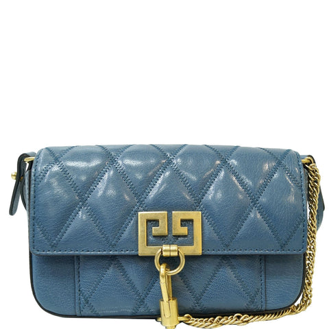 GIVENCHY GV3 Mini Quilted Leather Crossbody Bag Teal Blue