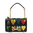 VERSACE Hearts Embellished Leather Shoulder Bag Black