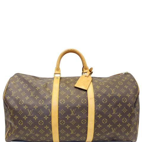 LOUIS VUITTON Keepall 55 Monogram Canvas Travel Bag Brown Vintage