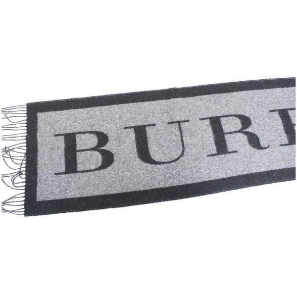 Burberry Scarf Logo Text Cashmere Black & Grey - burberry logo