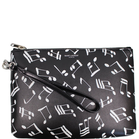 YVES SAINT LAURENT Calfskin Musical Notes Zip Pouch Black - Last Call