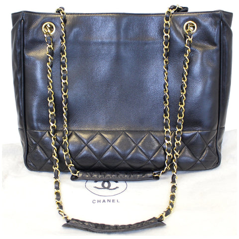 CHANEL Black Lambskin Tote Shoulder Bag Vintage