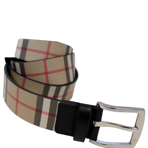 BURBERRY Vintage Check E-Canvas Leather Belt Beige Size 38
